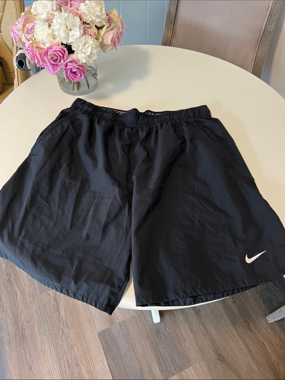Nike Black Athletic Shorts with White Swoosh